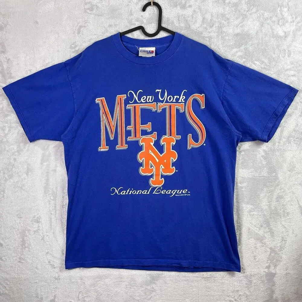 Vintage 1996 New York Mets T-Shirt Men's XL Blue/Orange‎ Chalkline Made in USA